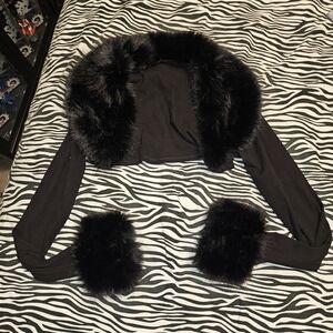 Dolls Kill Black Faux Fur Trim Cardigan